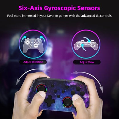 NexiGo Wireless Controller (No Deadzone) for Switch 2 and Switch, Bluetooth Controllers for Nintendo Switch with Vibration, Motion, Turbo and LED Light (Cosmic Nebula) - color: Cosmic Nebula, style: Regular