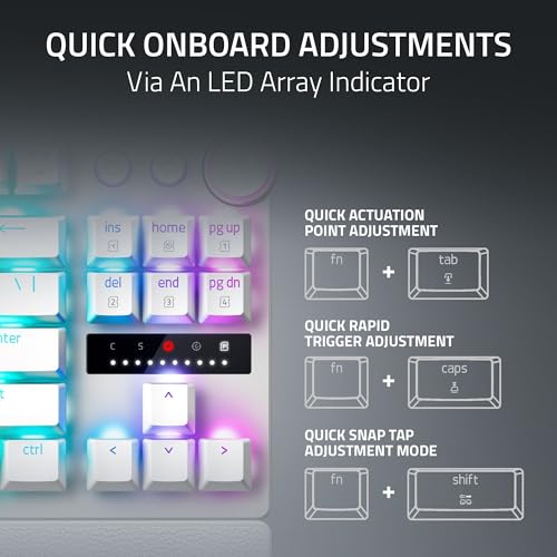 Razer Huntsman V3 Pro TKL 8KHz Esports Gaming Keyboard: Analog Optical Switches Gen 2-8000 Hz Polling Snap Tap - Rapid Trigger - Adjustable Actuation - Media Controls - PBT Keycaps - White - color: White, size: TKL, style: 8000 Hz Polling