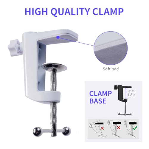 FEELWORLD AMS1 Microphone Boom Arm, Adjustable Mic Arm Stand with 3/8” to 5/8” Screw, Compatible with PM1 and other Mics for Podcast Straming Gaming Studio (White) - color: White