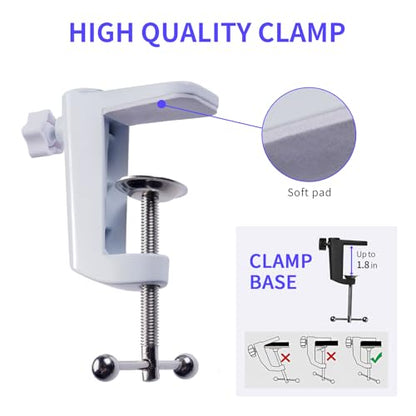 FEELWORLD AMS1 Microphone Boom Arm, Adjustable Mic Arm Stand with 3/8” to 5/8” Screw, Compatible with PM1 and other Mics for Podcast Straming Gaming Studio (White) - color: White