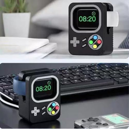 Retro Gaming iWatch Charger Stand for Ultra 2/SE/Series 10/9/8/7/6/5/4 | Stable Silicone Dock, Nostalgic Design, Nightstand Mode, Compact Charging Station (Sky Blue) - color: Sky Blue