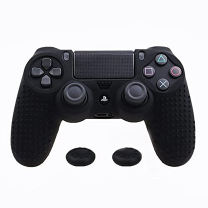 PS4 Controller DualShock4 Skin Grip Anti-Slip Silicone Cover Protector Case for Sony PS4/PS4 Slim/PS4 Pro Controller with 2 Thumb Grips (Black) - color: Black
