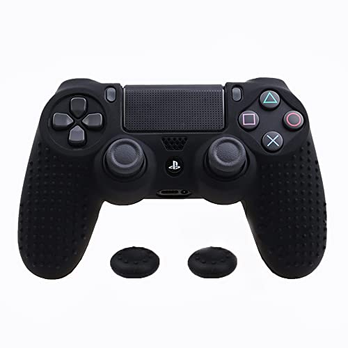 PS4 Controller DualShock4 Skin Grip Anti-Slip Silicone Cover Protector Case for Sony PS4/PS4 Slim/PS4 Pro Controller with 2 Thumb Grips (Black) - color: Black