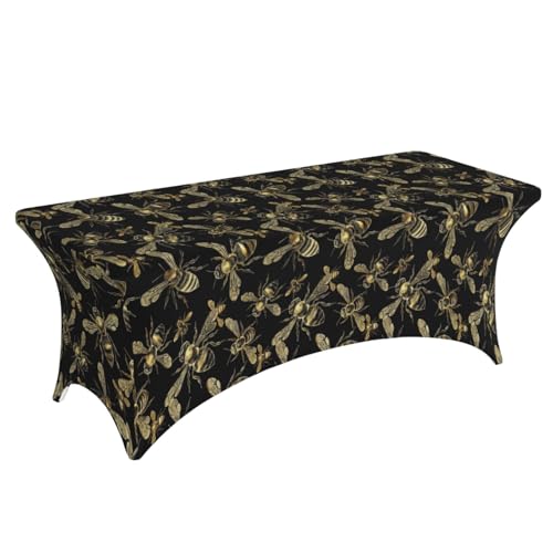Famame Gold Bee Seamless Rectangular Fitted Tablecloth- 6Ft Stretch Spandex Table Covers Patio Design Tablecloths for Wedding Banquet Party (72Lx30Wx30H) - color: Gold Bees, size: 3" x 1" (Rectangular)