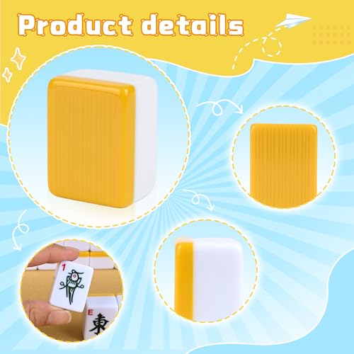 Chinese Small Mahjong Set, 144 Numbered Melamine 1.17" Size Tiles(Yellow) and 8 Blank Tiles, with Carrying Travel Bag, English Instruction, Mahjong Mat, Pro Complete Mahjongg Game Set (Majiang) - color: Yellow, size: 1.17 in