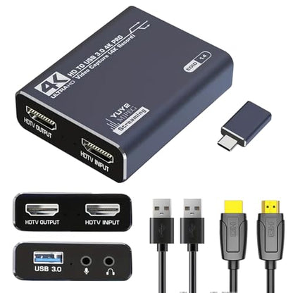 dobestyou 4K Capture Card Grey for Streaming, Recording & Gaming – HDMI Video Capture Device with USB 3.0, 1080p 60fps, Plug & Play,Zero Latency for PS5, Xbox, Switch, OBS, PC, Mac - size: Capture Card With Hdmi Cable-Grey