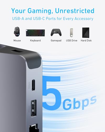Anker Docking Station for Steam Deck/ROG Ally, 6-in-1 Steam Deck Dock, USB C Hub with HDMI 4K@60Hz, 1Gbps Ethernet & Mac Book Pro Charger, 100W USB C Charger, Anker Compact and Foldable Fast Charger