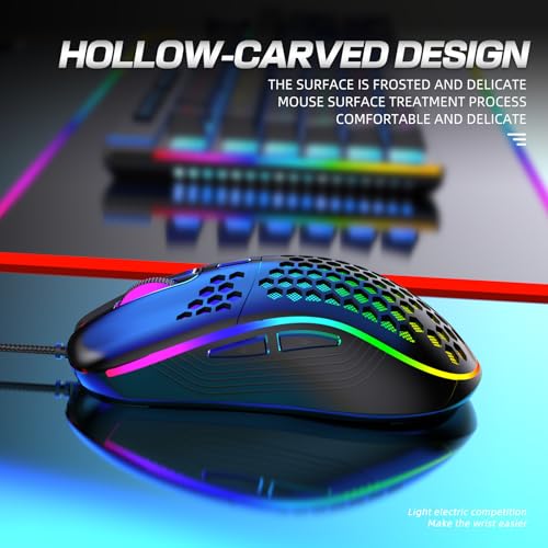 Honeycomb Wired Gaming Mouse, 65g Ultra Lightweight Ergonomic Computer Mouse with RGB Breathing Light, 7200 DPI Max, Widened Side Buttons for PC Mac Laptop Gamers, Esports & Home Office (Pink) - color: Pink