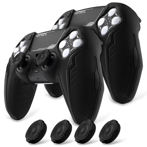 PlayVital 2 Pack Silicone Skin Set for PS5 Controller - Charging Dock Compatible, Full Protection Case with Futuristic CyberMech Design, Soft Cover with Thumb Grips & Stickers - Black - color: 2 Black