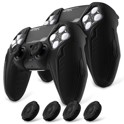 PlayVital 2 Pack Silicone Skin Set for PS5 Controller - Charging Dock Compatible, Full Protection Case with Futuristic CyberMech Design, Soft Cover with Thumb Grips & Stickers - Black - color: 2 Black