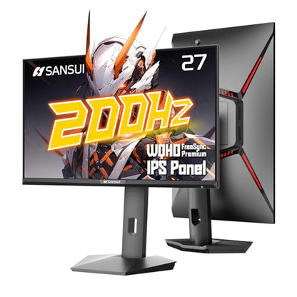SANSUI Gaming Monitor 27 inch 1440p 200Hz 180Hz, WQHD Fast IPS 1ms Computer Monitor, FreeSync Premium | Brightness 400Nits | 130% sRGB | 10Bits | HDR | ErgoStand | VESA Mount | 2×DP 1.2 & 2×HDMI - size: 27.00001