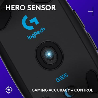 Logitech G305 Lightspeed Wireless Gaming Mouse - Black | HERO sensor, 12,000 DPI, Six programmable buttons, 250-hour battery, On-board memory - color: Black, style: Classic