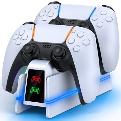 PS5-Controller-Charger-Station - Charging Station for PlayStation 5 Dualsense/Edge Controller with 9 Color Led Light, Fast Charging Dock & Holder Stand for PS5/Slim/Pro Remote - Whole White - color: Whole White P38