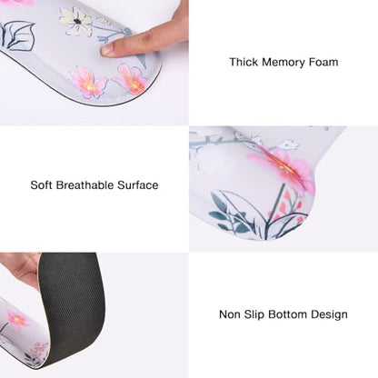 MEGREZ 4-in-1 Mouse Pad with Wrist Rest Ergonomic Memory Foam Desk Mat Set | ergonomic, anti-slip base, 4pcs set, desk pad, mouse wrist rest, keyboard rest, coaster, ideal for office & gaming - color: Pink Flower