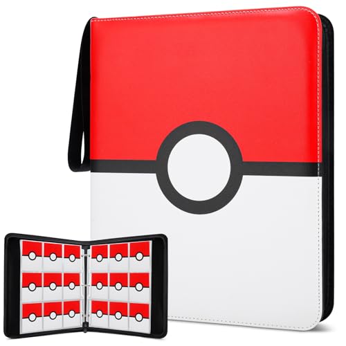 Card Binder 9 Pocket, 900 Pockets Extra Large Trading Card Binder with Zipper, PU Leather Waterproof Card Album Holder, 3-Ring Collectible Card Book for TCG, MTG, Game Cards，Red & White