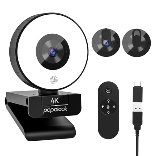 papalook 4K Autofocus Webcam with Light, UHD Web Camera with Remote Control and Dual Noise-Cancelling Mics, Plug and Play USB Webcams for PC Laptop Zoom Skype Teams Google Meet