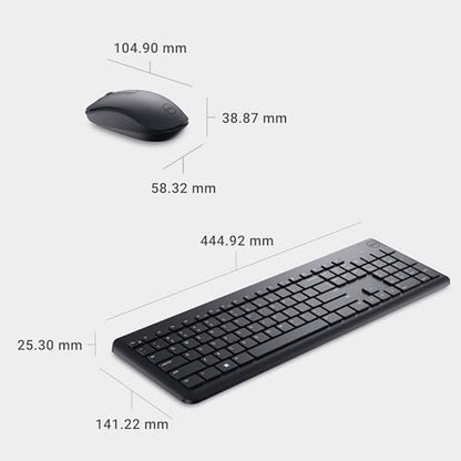 Dell Wireless Keyboard and Mouse KM3322W | USB Receiver, 2.4 GHz, Optical Sensor, 1000 DPI, AES-128 Encryption, AA Battery, 2 AAA Batteries, Black