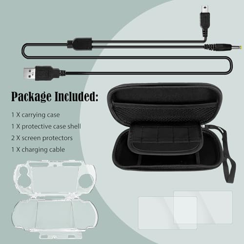 JDGPOKOO 5 in 1 Accessories Kit for PSP 2000/3000, Carrying Case for PSP 2000 3000, Protective Case Shell, 2 Set Screen Protectors and Charging&Date Cable, Compatible with PlayStation Portable 2000/3000 ONLY - size: 5 in 1 psp 2000/3000