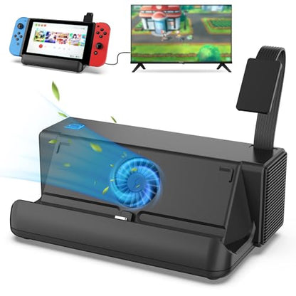 ZMBESUP Switch Dock Station with One-Key Card Switching, 4 Game Card Slots, Cooling Fan, 1080P HDMI Output, Type-C Power Input for Switch/Switch OLED, Portable TV Docking Station