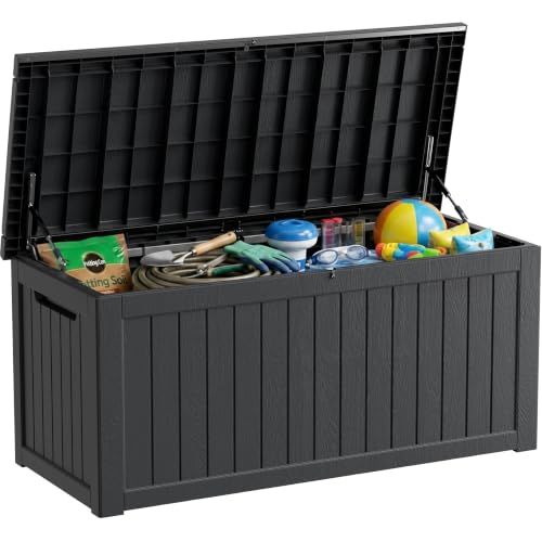 270 Gallon Deck Boxes Outdoor Waterproof, Outdoor Storage Box with Lockable Lid & UV-Resistant for Patio Furniture, Outdoor Cushions, Garden Tools and Pool Supplies, Black - color: Black, size: 270 GAL