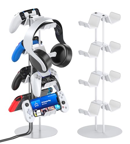 Kytok Gamer Gifts, Headset Stand 4 Tiers with Cable Organizer, Controller Stand Compatible with PS5/Xbox/Nintendo Switch/PS Portal/PS4, Headset Holder & Controller Holder - color: White, size: 4 tiers