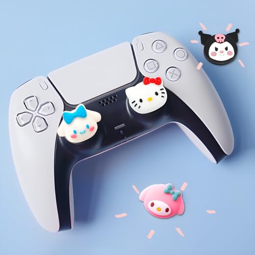 PERFECTSIGHT Cute Thumb Grip Caps for PS5 PS4 Xbox Series X/S Xbox One Switch PRO Controller Steam Deck 4PCS Soft Rubber 3D Thumbsticks Button Joystick Cover Set, Rabbit+Kitty+Dog - color: Multicoloured Sanlio