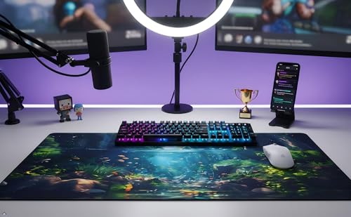 XXL Gaming Mouse Pad 35.4x15.7 inch, Stream Fish Landscape Theme Desk Mat,Large Ocean Sea Water Plants Scene Mousepad (Water Plant) - color: Water Plant