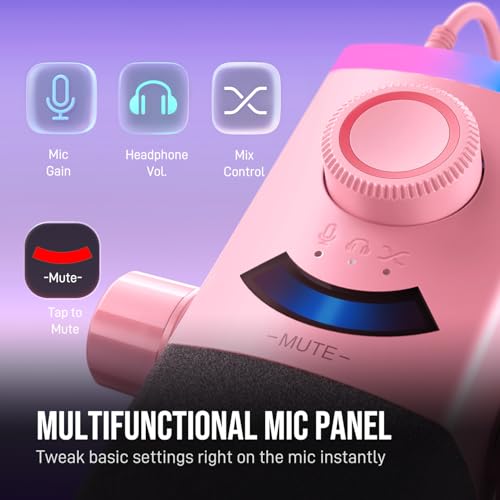 FIFINE AM8PROTP XLR/USB Gaming Microphone Kit, Dynamic RGB Streaming Mic | Podcast Mic Set with Boom Arm Stand, Compatible with PC/PS4/PS5/Mixer, with Headphone Jack, Volume Knob, Mute, Pink - color: Pink