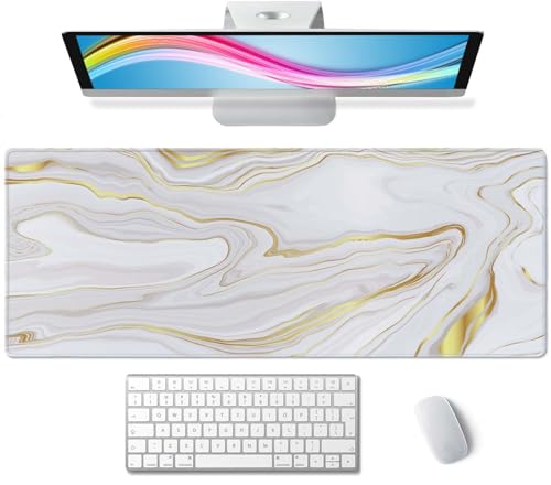 Marble Desk Pad White Gold Large Mouse Pad Gaming Mousepad Extended XL Keyboard Pad 31.5 x 11.8 in Laptop Computer Mouse Keyboard Mat for Office Desk Decor - color: White Gold Marble