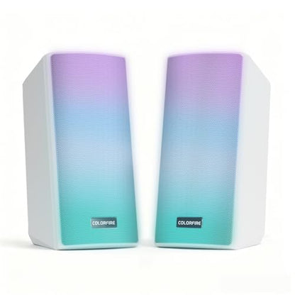ColorFire White Computer Speakers, RGB PC Speakers, 52mm Full-Range Sound | Neon Lighting, USB, TF Card Modes, 3.5mm Microphone Input, Headphone Output