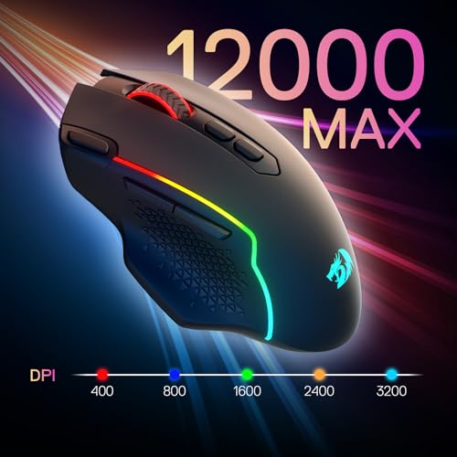 Redragon M810 MAX Wireless RGB Gaming Mouse 12000 DPI Remapping Keys | Cable-Free 0 Delay, Smooth Precise Tracking, Rapid-Fire Macro Keybinds, Vibing Backlight, Ergonomic Grip Body Comfort - color: Black, style: M810 PRO MAX