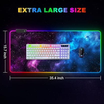 RGB Mouse Pad Led,XXL Large Mouse Pad Purple Blue Starry Nebula, Big Mouse mat Computer Mousepad with 14 Light Modes, 35.4 x15.7 Inch Keyboard Mat - color: Purple Blue Starry Nebula