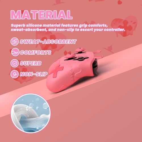 playvital Gothic Imp Series Cute Silicone Case for Nintendo Switch Pro Controller with 4 Thumb Grip & 2 Sticker, Non-Slip Anti-Scratch Protective Silicone Skin Cover - Peach Pink - color: Peach Pink