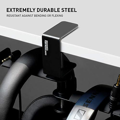ADV. Dual Suspension Headphone Stand – Floating Headset Stand with 360° Rotating Arm, Adjustable Clamp for Desk/Table, Steel Metal Holder, 3.5mm Jack Mount, Universal Fit, [Black] - color: Black