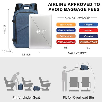 Kono Carry on Backpack, Airline Approved Under Seat Travel Backpack - color: Navy, size: Medium