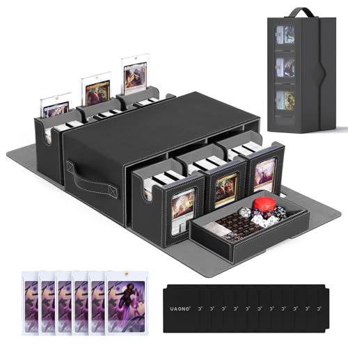 UAONO MTG Deck Box, 6-Deck Modular Commander Deck Box with Dice Tray | Hold 600+ Double-sleeved Cards, Modular TCG Card Deck Box with 35PT Magnetic Card Holder for Magic the Gathering Black Grey - color: Black Grey