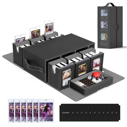 UAONO MTG Deck Box, 6-Deck Modular Commander Deck Box with Dice Tray | Hold 600+ Double-sleeved Cards, Modular TCG Card Deck Box with 35PT Magnetic Card Holder for Magic the Gathering Black Grey - color: Black Grey