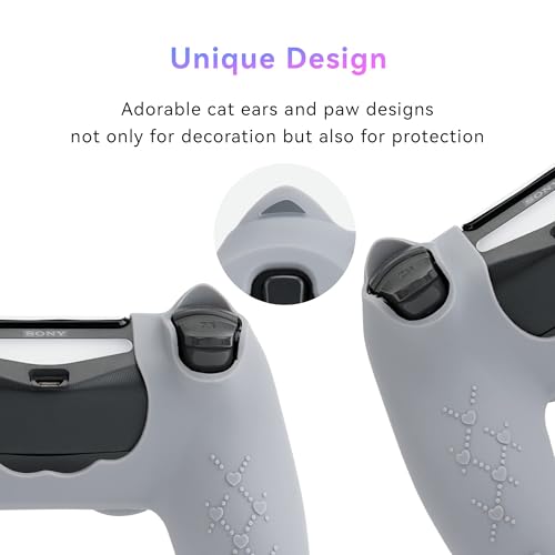 GeekShare Cat Paw PS4 Controller Skin Anti-Slip Silicone Skin Protective Cover Case for PS4 Wireless Controller -- Grey - color: Grey