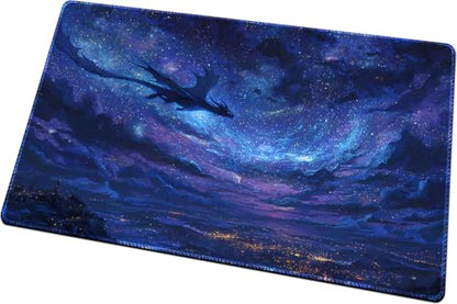 MTG Playmats(Stitched) 14x24in Compatible for OCG CCG RPG TCG Playmats with Card Zones Storage Bag (Starry Sky Dragon-No Zone) - color: Starry Sky Dragon-no Zone