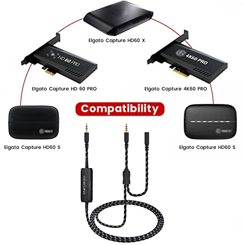 HD60 S+ Chat Link Pro Cable for Elgato 4K S, 4K X, HD60 X Capture Card | Chat Adapter with in-line Isolator Compatible with Nintendo Switch, Xbox One, PS4 and PS5, 6.6ft Long - color: Black with Isolator