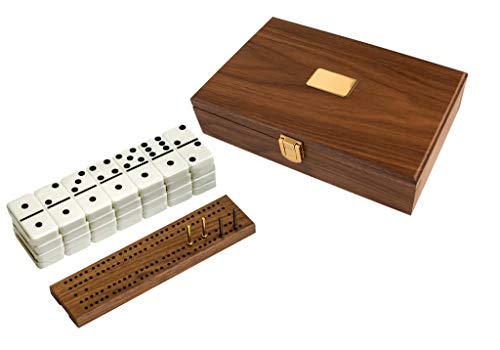 Alex Cramer 'Cabin Club' Classic Domino Set with Black Walnut Case - Premium Quality 28 Indestructible Double Six Dominoes (Double 6 Dominos Set)