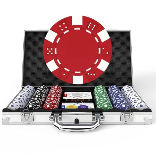 HEITOK Poker Chip Set - Classic 300PCS Poker Set with Aluminum Case, 11.5 Gram Casino Chips for Texas Holdem Blackjack Gambling | 2-8 players, custom stakes, 2 decks, 5 dice, dealer and small/big blind buttons, Blackjack, card game nights - size: 300 blan