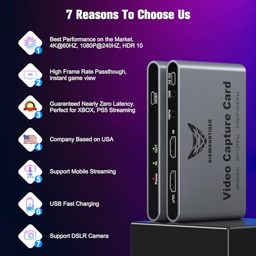 4K60Hz 1080P240Hz Video Capture Card VRR Passthrough PS5 PC | Lag-free HDR audio video recorder device with USB 3.2 fast charging and 3.5mm ports for Xbox - size: 4K 60Hz Silver
