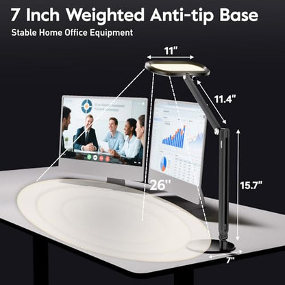 Premium LED Desk Lamp, Dual-Sided Soft Lighting with Knob Remote | Eye-Caring Diffused Light for Home Office, Video Conferencing, Zoom, Reading, Study, Craft, Stepless Dimming & Color, Memory - color: Black