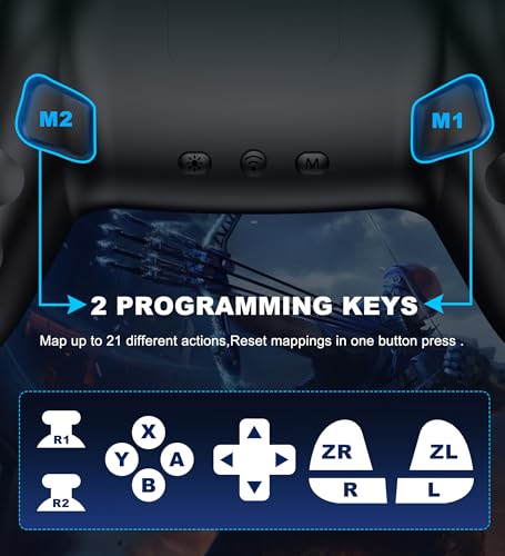 Wireless Switch Controller 1000mAh Compatible with Switch/Lite/OLED/PC/Windows/iOS/Android, RGB Lightning Switch Pro Controller with Programmable/Wake-up/Turbo Vibration, Ergonomic Non-Slip
