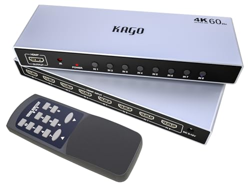 KAGO 8-Port 4K@60Hz HDMI Switcher Box with IR Remote | 8-In 1-Out HDMI Switch,HDR10 & Dolby Vision, 18Gbps HDCP 2.2 Pass-Through, 3D Audio, Aluminum Shell - size: 8x1
