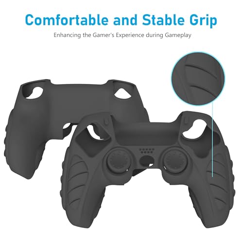 Ergonomic Soft Grip Skin Compatible PS5 Controller Cover, Anti-Slip Silicone with 6 Thumb Grips Accessories Set for PlayStation 5 (Midnight Black) - color: Black