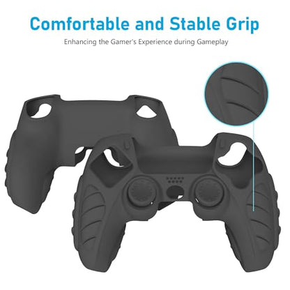 Ergonomic Soft Grip Skin Compatible PS5 Controller Cover, Anti-Slip Silicone with 6 Thumb Grips Accessories Set for PlayStation 5 (Midnight Black) - color: Black