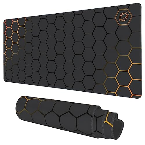 Desk Mat, Black Gold Honeycomb Technology Extended Gaming Mouse Pad Large, 35.4"x15.7" Big Mouse Pad with Non-Slip Base and Stitched Edge, Long Computer Keyboard Mouse Mat for Home Office Work - color: Black Gold Honeycomb Technology, size: 15.7" x 35.4"