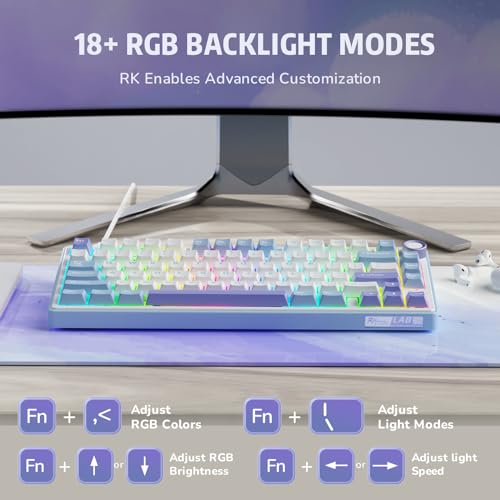 RK ROYAL KLUDGE R75 Mechanical Keyboard Wired with Volume Knob, 75% Custom Gaming Keyboard Gasket Mount RGB Backlit with Software, Cherry Profile, Hot Swappable Silver Switch, PBT Keycaps - color: purple